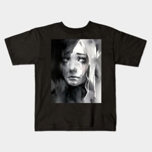 Tears in Monochrome: A Watercolor Portrait Kids T-Shirt